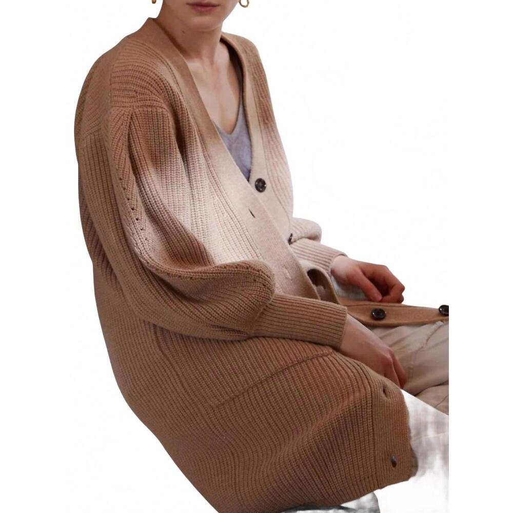 NEW W. CASHMERE evan puff sleeve cardigan in sand